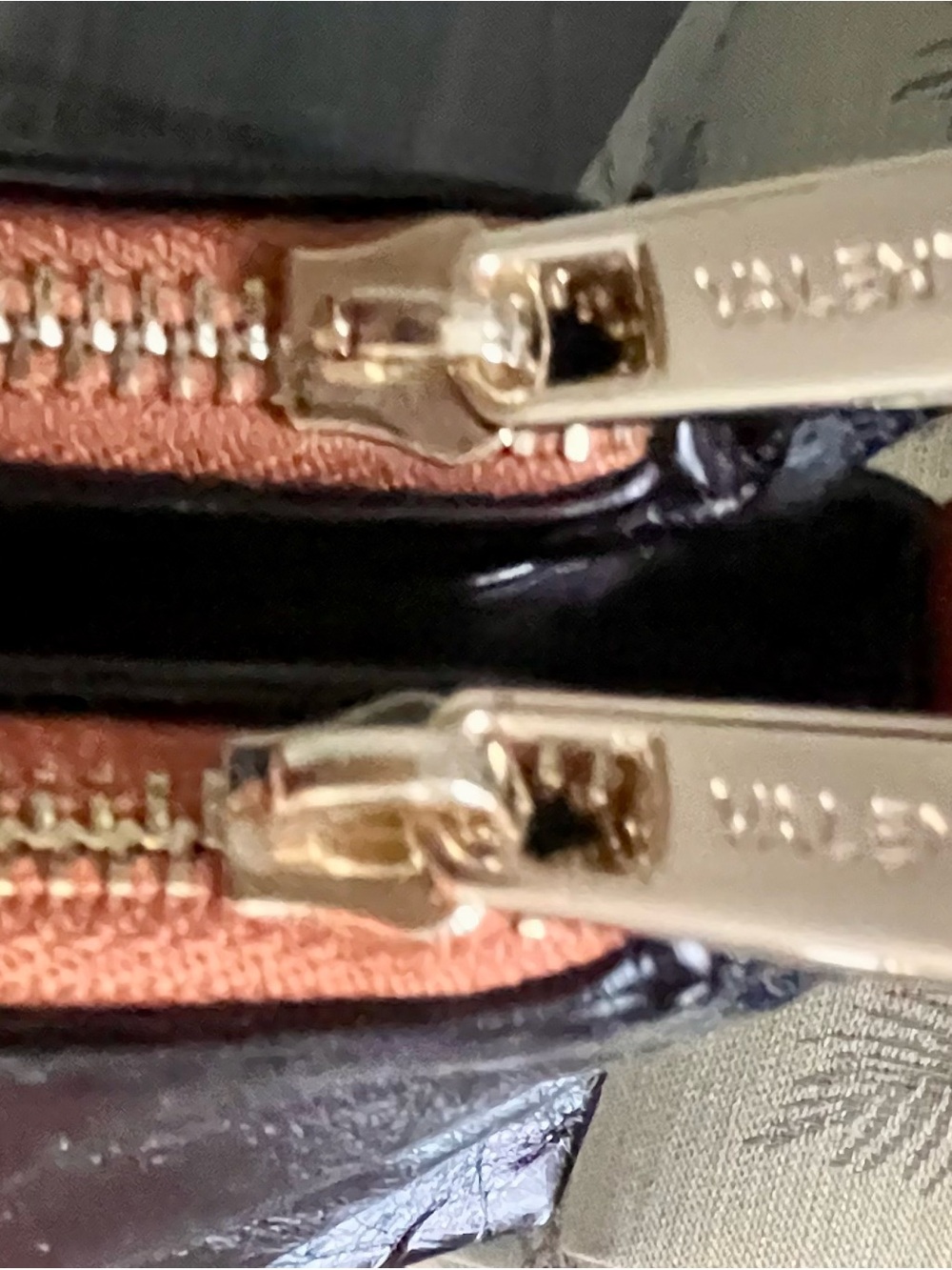 Flawless Valentina Black Patent Shoulder Bag with Tan Strap and Gold Logo Charm - Picture 6 of 8